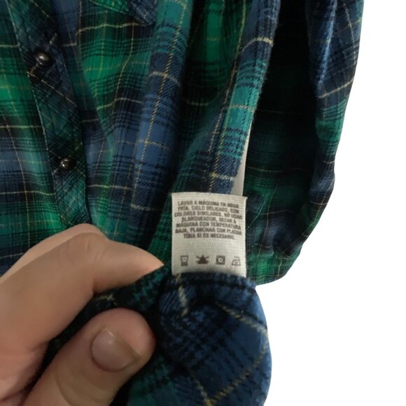 Route66 Mens Green & Blue Plaid Long Sleeve Cabin CoreButton-Up Shirt Casual Wes - Picture 6 of 11